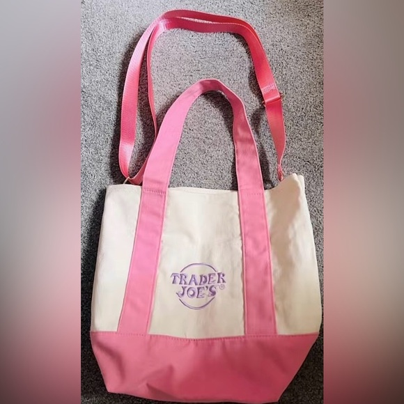 Trader Joe’s Handbags - NEW Trader Joe's Mini Pastel Spring CanvasTote Bag/Purse Pink Reusable